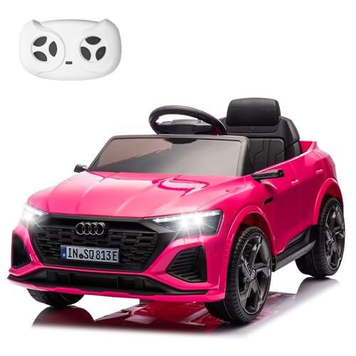 HAUSPROFI Elektro Kinderauto mit Bluetooth 12V Elektrofahrzeug SQ8 E-tron Elektroauto mit Fernbedienung 2,4GHz, Sicherheitsgurt, Musik, Kinderfahrzeug für Kinder 3-6 Jahre, 3-5 km/h, Rosa