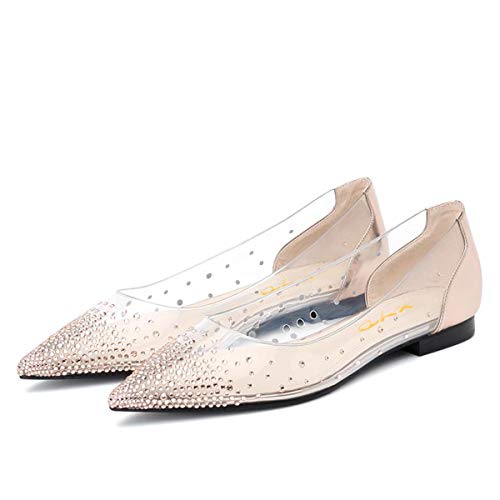 XYD Women Rhinestones Studded Ballet Flats Mesh Rivets Hidden Heels Slip On Pointed Toe Evening Dressy Shoes2
