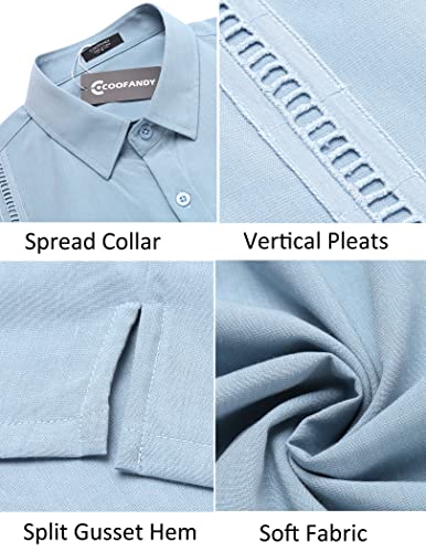 Coofandy Mens Short Sleeve Cuban Guayabera Shirt Casual Summer Beach Button Down Shirts A-Blue thumb #4