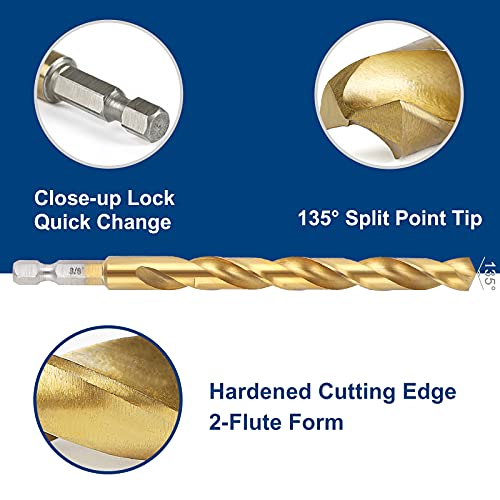 Comoware Titanium Twist Drill Bit Set - 13 Pcs Hex Shank High Speed Steel For Wood Plastic Aluminum Alloy, Quick Change, 1/16"-1/4" #TOP2