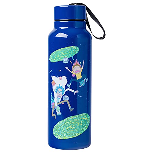 Silver Buffalo Rick and Morty Portal Jump Botella de agua de acero inoxidable con correa, 27 onzas