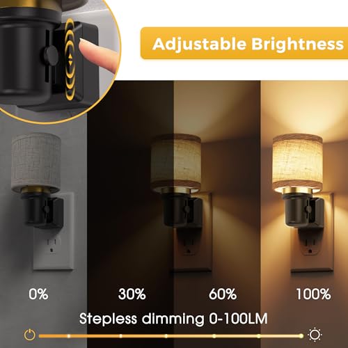 Image of L LOHAS LED Night Lights Plug into Wall, 2 Pack Linen Fabric Cylinder Decor Night Light, Dusk to Dawn Sensor Vintage Nightlight, 0-100LM Dimmable, for Bedroom Living Room Hallway