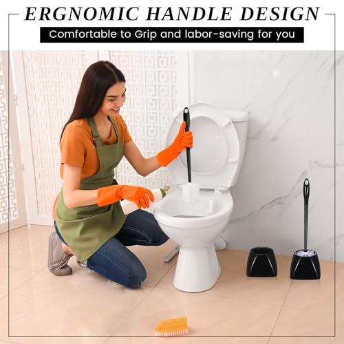 Image of FoldTier 15 Sets Toilet Holder and Brush Set 16.14 Inch Toilet Bowl Cleaner Brush with Caddy Bathroom Scrub Plastic Scrubber with Long Handle for Bathroom Cleaning, Easy to Assemble (Black)