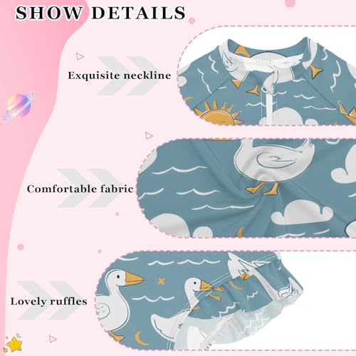 Duck and Cloud and Sun Girls Long Sleeve Swimsuit Rash Guard One Piece Bathing Suits Zipper 3-12T4