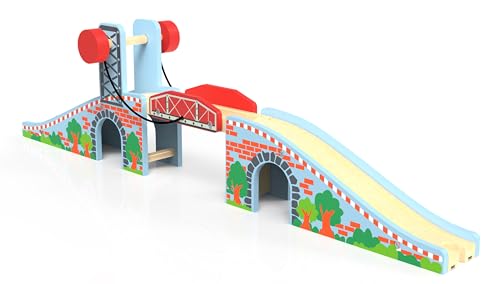 LiBoon Train Accessories Wood Train Lifting Bridge for Wooden Tracks Compatible with Thomas Brio Chuggington Railway System