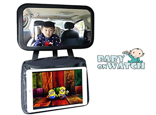 Image of Baby Mirror for Car with Ipad Holder - XL Infant Car Mirror for Baby Rear Facing - 360° Wide Angle, Clear View, Shatterproof & Crash Tested Safety Baby Car Mirror for Back Seat with Car Tablet Holder