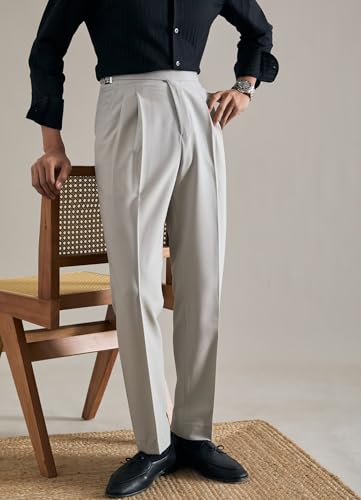 Mens Chinos Pants Classic Gurkha Pleated Front Dress Pants Casual Tapered Trousers3