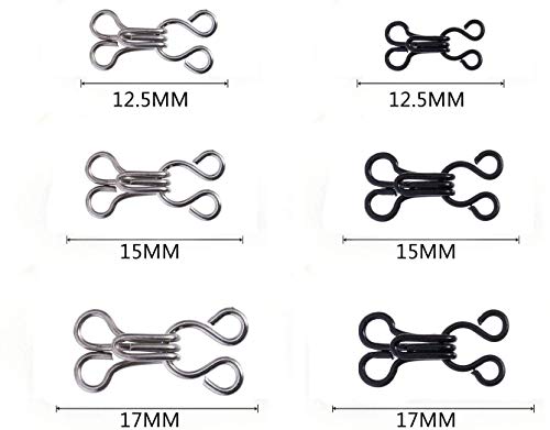 Willrain 60 Pairs Sewing Hooks And Eyes Closure For Bra Clothing Trousers Skirt Diy Craft,3 Sizes (Silver Black) #TOP1