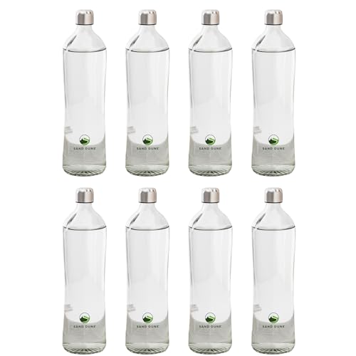 Image of SAND DUNE Set of 8, 500 ml Each MCA Glass water bottle, with Leak-Proof Airtight Stainless-Steel Lid for Water, Smoothie, Juices - Reusable Travel Glass Drinking Fridge Bottles