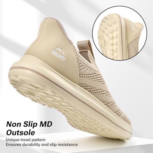 Men’s Hands Free Slip On Walking Shoes Lightweight Athletic Non Slip Sneakers Comfortable Breathable Knit Slip in Casual Shoes-KAQI-44 Khaki4