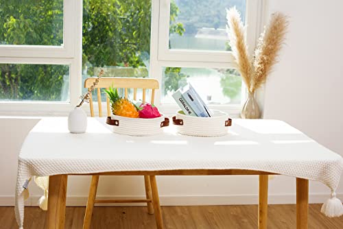 Small Woven Basket For Storage Oval Rope Coil Baskets With Handle Mini Cotton Basket Little Organizer Bins Boho Hamper Nursery Room For Kids Baby Dog Toy Gifts 7.87"X5.51"X4.33", Xs White #TOP2