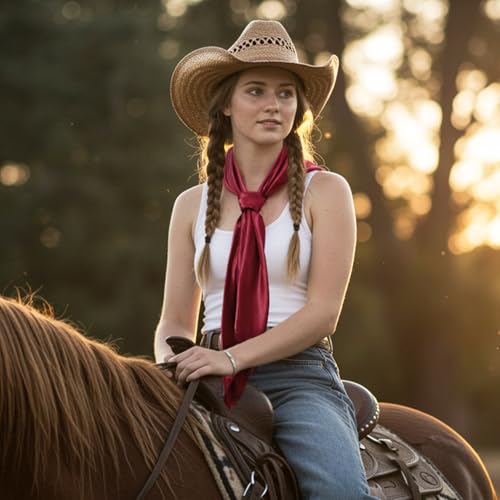 American Trends Wild Rag Cowboy Scarf for Men 35 Inch Western Head Scarf Silk Feeling Cowboy Scarves Neck Bandana4