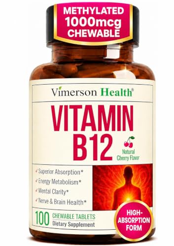 Vitamin B12 1000 mcg Chewable Methylated B12 (Methylcobalamin B12) for Energy & Metabolism Support Methylated B Complex for Superior Absorption 100 Natural Cherry-Flavored Tablets - Vegan