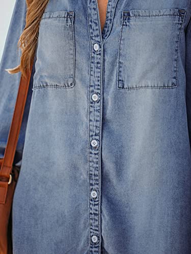 Image of CUPSHE Women's Denim Shirt Dress Long Sleeve Button Down with Pocket
