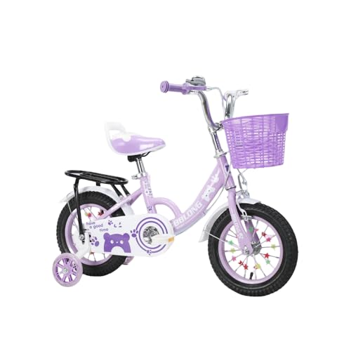 リン和膳居ですキッズバイク 2?10歳の子供用自転車 補助輪付き 調節可能シート 高炭素鋼素材 滑り止め 耐摩耗性 カゴ付 キックスタンド 通勤 通学 男の子にも女の子にもぴった 誕生日プレゼントに最適 (18インチ,パープル +リアシート + 点滅ホイー