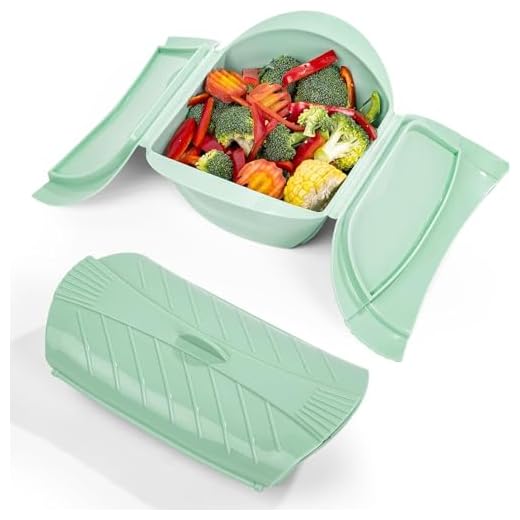 Vegetable Steamer Set of 2- Silicone Steamer Basket Microwave Steamer Large 1500ML & Small 750ML with Draining Tray for Steaming Fresh & Frozen Food Cooking Accessories(Green)
