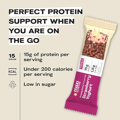 MaxiNutrition Creamy Core Bar Strawberry Yoghurt, 12x45g Protein-Riegel, 30% Eiweiß, 14g je Riegel, low Sugar (2,2 g), ohne Zuckerzusatz, ohne künstliche Aromen