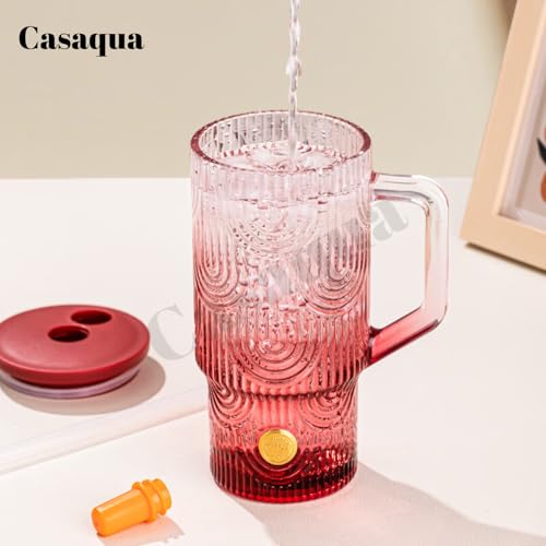 Image of Glass Tumbler with Handle, Lid & Straw - 620ml, Set of 1, Reusable Drinking Cup, Leak-Resistant Sipper Mug for Iced Coffee, Water, Juice, Smoothies, Bubble Tea, Home, Office & Travel