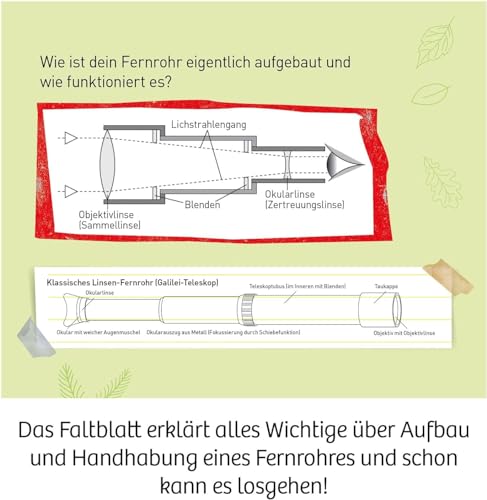 KOSMOS ‎676872 Fernrohr - Entdecke Deine Welt, Linsen-Fernrohr mit 12facher Vergrößerung. Stabiler Okularauszug aus Metall. Für Kinder ab 8 Jahre mit Tipps zur Anwendung und Beobachtungen