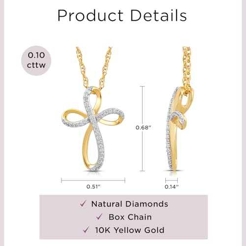 Jewelili 10K Yellow Gold 1/10 Cttw Natural White Round Diamond Cross Pendant Eternal Treasures Necklace, 18" Gold Filled Rope Chain4
