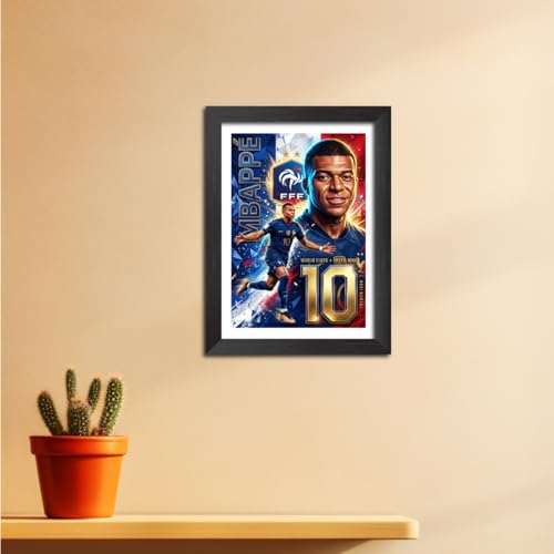 Image of TenorArts Kylian Mbappe Poster Frame Worldcup Themed Laminated Photo Framed Painting with Matt Finish Black Texture (12 inches x 9inches)