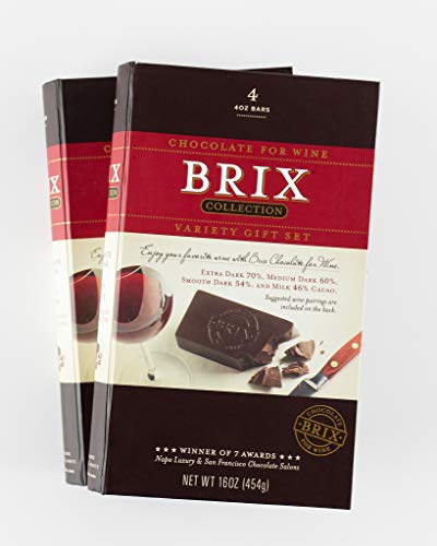 Brix Chocolate 4 Flavours Gift Set 2 Box- Medium Dark, Extra Dark, Smooth Dark, Milk Chocolate Bars- Wine Pairing Chocolate Bars -Gluten Free -Chocolates Packed In Ready For Gift - 2 X 16 Oz #TOP1