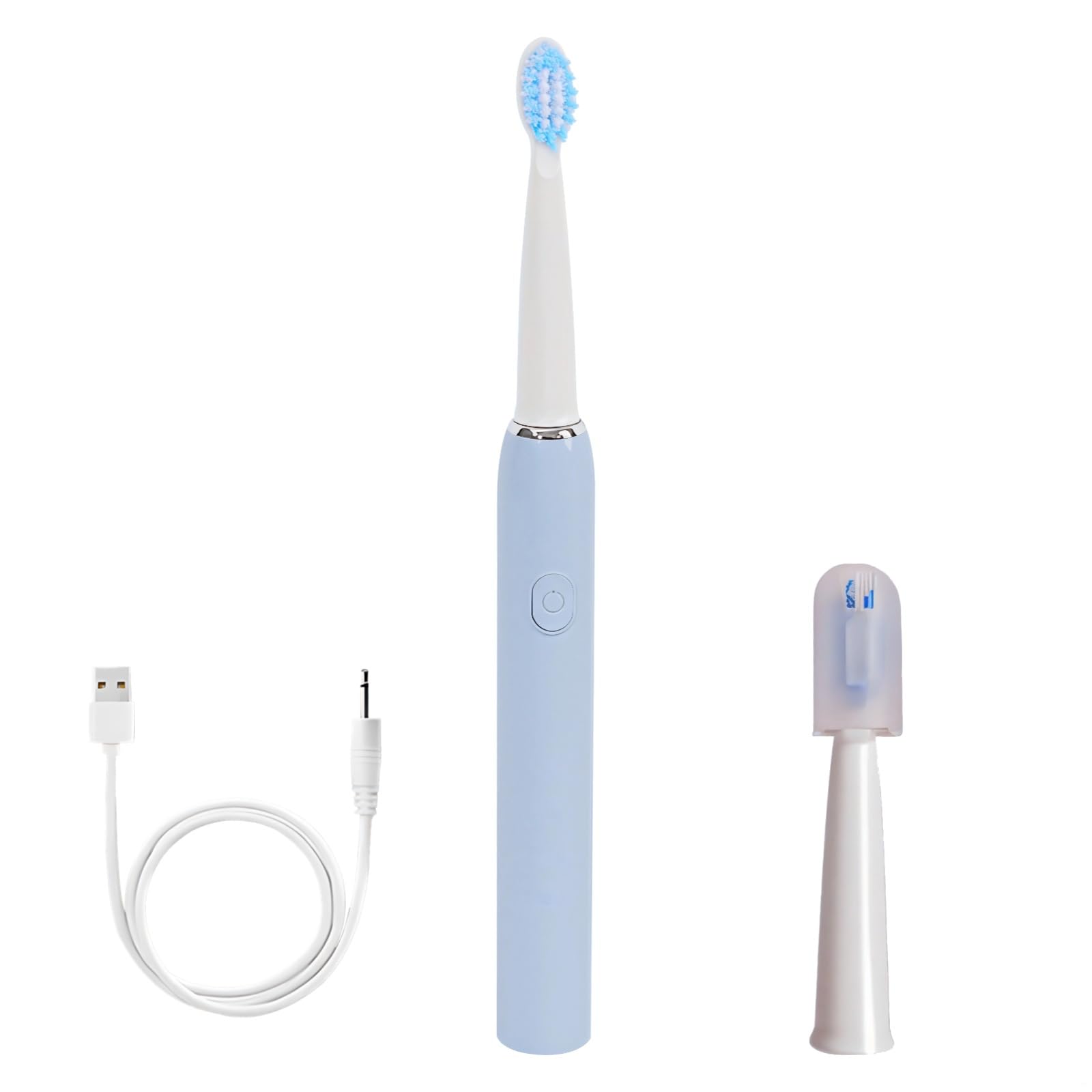 Rechargeable Electric Toothbrush For Adults, 3 Modes, Soft Bristles, 2 Replaceable Brush Heads, 90 Days Usage, Blue