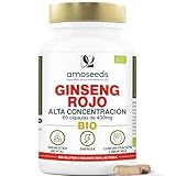 Panax Ginseng Rojo Coreano BIO | Extracto Alta Concentración | Energía, Vigor, Antiestrés, Concentración | 60 cápsulas de 400mg | Primera Calidad