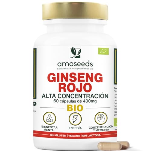 Panax Ginseng Rojo Coreano BIO | Extracto Alta Concentración | Energía, Vigor, Antiestrés, Concentración | 60 cápsulas de 400mg | Primera Calidad