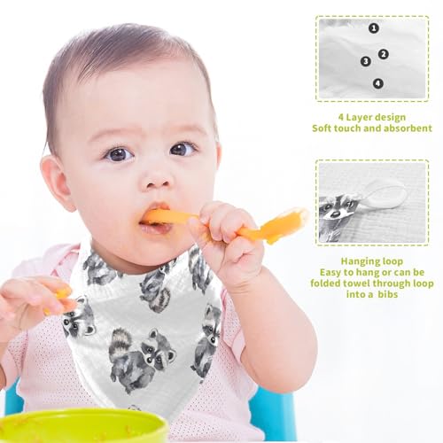 Image of vvfelixl Baby Muslin Washcloths Little Raccoon Baby Burp Cloths Cotton Babys Face Towel for Newborn Infants Boys Girls Soft and Absorbent 11.8 X 11.8 in, 3 Pack
