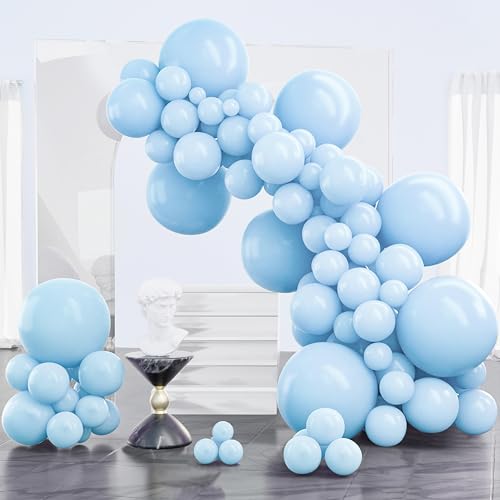 Image of PartyWoo Baby Blue Balloons 100pcs Different Sizes of 18 12 10 5 Inch Light Pastel Sky Aqua Blue Balloon Arch Kit Garland for Graduation Baby Shower Gender Reveal Easter Party Decorations Blue-Q13