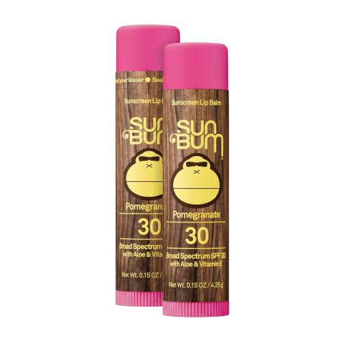 Sun Bum SPF 30 Sunscreen Pomegranate Lip Balm - Moisturizing Aloe Vera and Vitamin E - Vegan and Cruelty Free - Broad Spectrum UVA/UVB Lip Protection - 0.15 oz Stick,(Pack of 2)