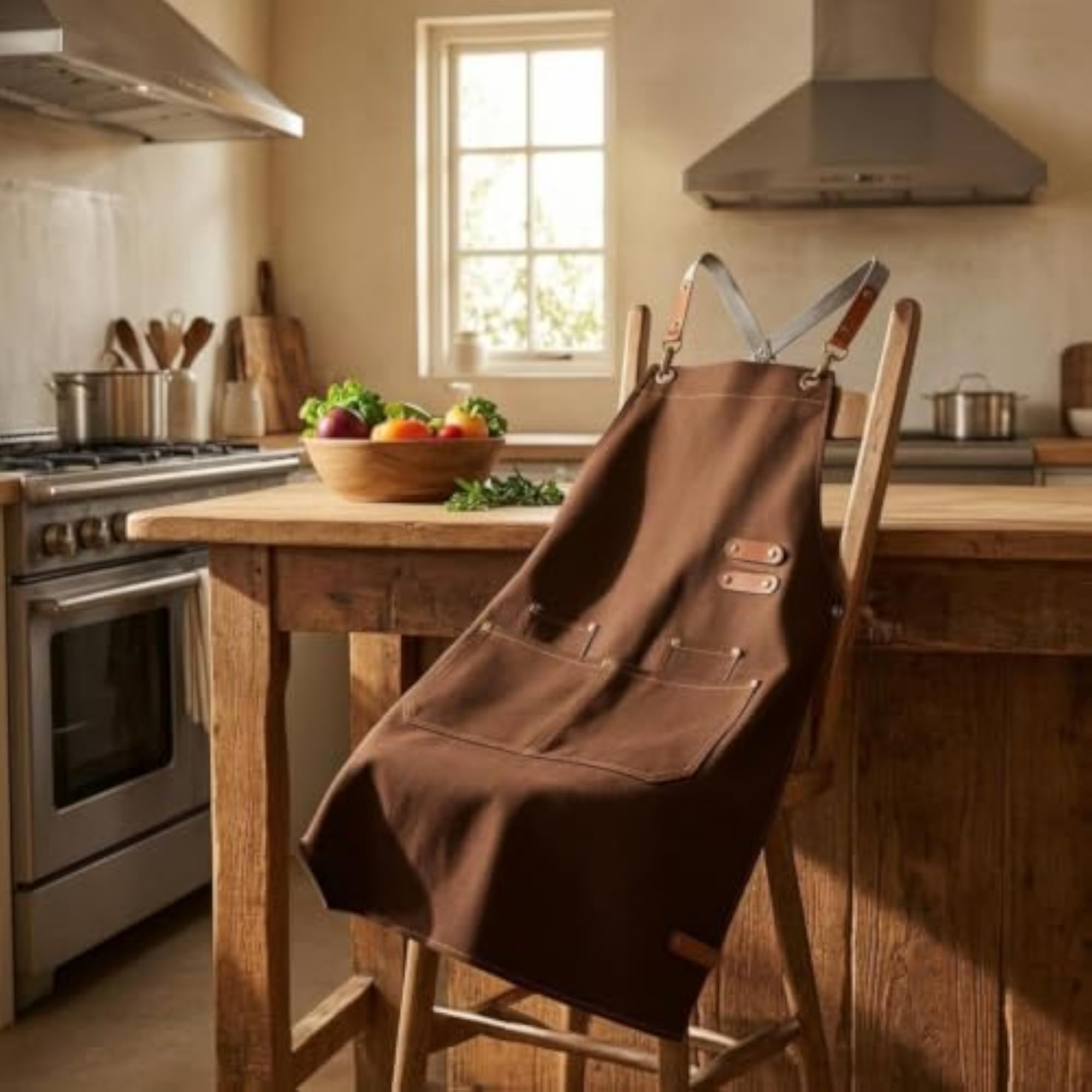 Large Front Pocket Cross-Back Apron, Long Work Wear
