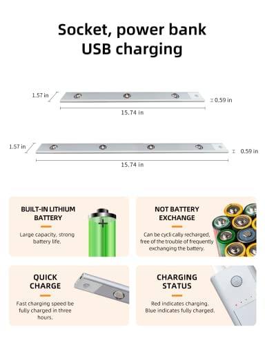 Image of FXPS LED Under Cabinet Lights, USB Rechargeable Battery Powered Kitchen Mountain Corrugated Lights, Closet Lights with Motion Sensor in 3 Color temperatures. (21.3in)