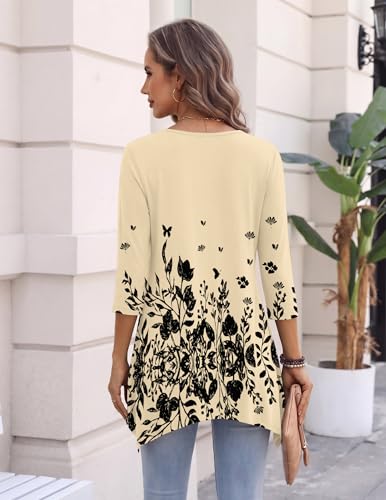 Image of Zeagoo Womens Tops 3 /4 Sleeve Loose Fit Dressy Tunics Plus Size Boho Shirts