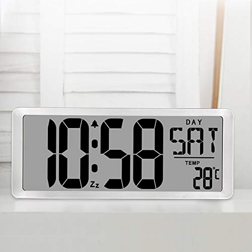 TXL Jumbo Digital Alarm Clock, Large LCD Display Timer/Calendar/Temperature/Snooze/12-24H, Energy Saving Battery Operated Extra Large Digital Wall Clock, Desk Clock for Bedside Office Gym Hotel,Silver - Thumbnail 2
