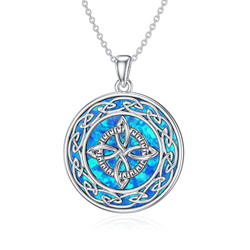 MEIDERBO Witches Knot Celtic Knot Necklace 925 Sterling Silver Opal Celtic Knot Jewelry Pendant Irish Good Luck Gifts for Women Wife Girlfriend