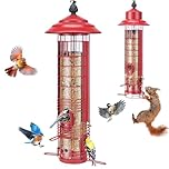 Kingsyard Squirrel Proof Bird Feeder for Outside Hanging, All-Metal Tube Bird Feeder, 3LB Seed Capacity, Weight-Activated Closure, Easy Top-Fill, 4 Metal Ports & Perches, Backyard Garden, Red