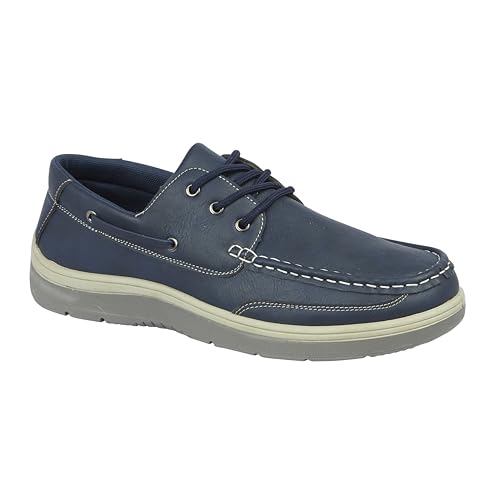 Charles Southwell Men's Wide Fit Faux Leather Touch & Close Slip On Or Lace Up Casual Lightweight Comfort Boat Deck Shoes (Navy Lace Up, UK Footwear Size System, Adult, Men, Numeric, Medium, 10)