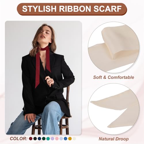 PATIKIL Stylish Ribbon Scarf, Solid Color Skinny Scarf Pure Long Neckerchief Silk Necktie Belts Sash Hair Scarves Headband Ribbon Tie for Women, Khaki3