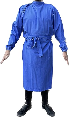Premium 100% Cotton Isolation Gowns Level 1 & 2 Reusable Washable Dental Hygienists Veterinary Custodian Janitor Food Service Restaurant Kitchen - Blue