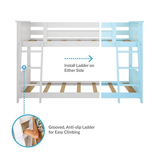 Max & Lily Low Bunk Bed, Twin-Over-Twin Wood Bed Frame For Kids, White #TOP4