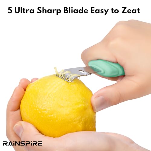 Image of Rainspire Lemon Zester Tool with Channel Knife, Stainless Steel Citrus Zester Tool, Lemon Peeler, Zesters for Kitchen, Ultra Sharp 2-in-1 Tool Easily Creates Citrus Zest, Mint Green