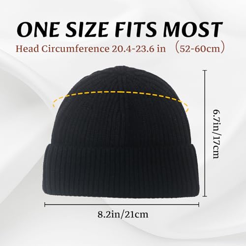 Image of Wool Fisherman Beanies for Men Women Short Cuff Knit Beanie Winter Warm Hats Trawler Hat Stylish Watch Cap