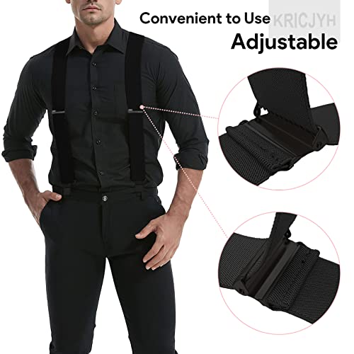 Kricjyh Black Suspenders For Men Heavy Duty Big And Tall Clips Wide X-Back Adjustable Braces Formal Utility Work Suspenders #TOP4