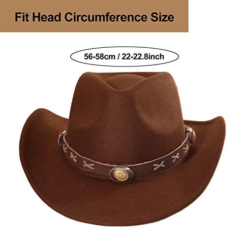 Cowboy Hat With Fringed Bandana Set For Women Wide Brim Western Cowgirl Hat Paisley Head Wrap Scarf (Coffee) #TOP2