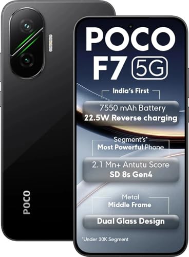 POCO F7 5G (Phantom Black, 256 GB) (12 GB RAM) | Snapdragon 8s Gen 4 Processor | 7550 mAh Battery | 6.83" AMOLED Display |