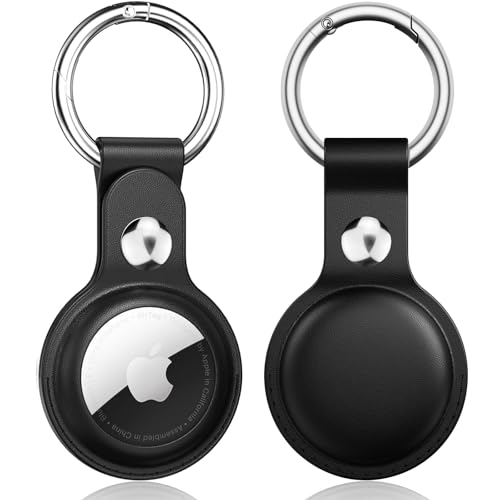 Immagine prodotto: Meliya Custodia AirTag Portachiavi per Apple Airtag, Pelle Custodia per Airtag Apple con Portachiavi, Pelle Cover Protettiva per Tracker per Zaini e Animali Domestici (Nero)