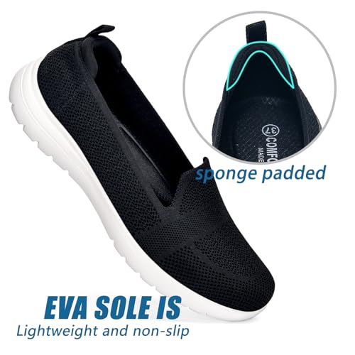 Image of Buyrew Loafers for Women - Comfortable Mesh Knit Slip On Walking Shoes with Arch Support - Dressy Business Casual Work Flats for Standing All Day - Lightweight Breathable Penny Loafers