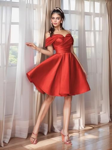A-line Off Shoulder Short Satin Homecoming Cocktail Dress for Women, Formal Evening Party Dress3